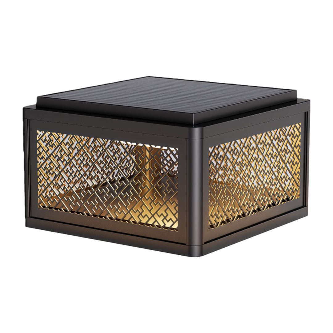 Decorative pillar light installed near a traditional-style gate, providing warm and inviting illumination.