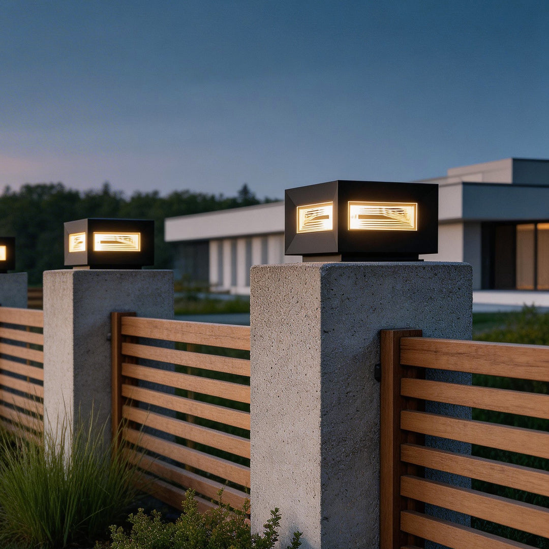 Brighten your garden with square pillar lights modern cube frame solar fence lights, solar-powered and eco-conscious.