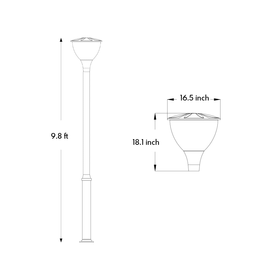 Engineering blueprint showing detailed measurements and specifications for decorative street lamp installation