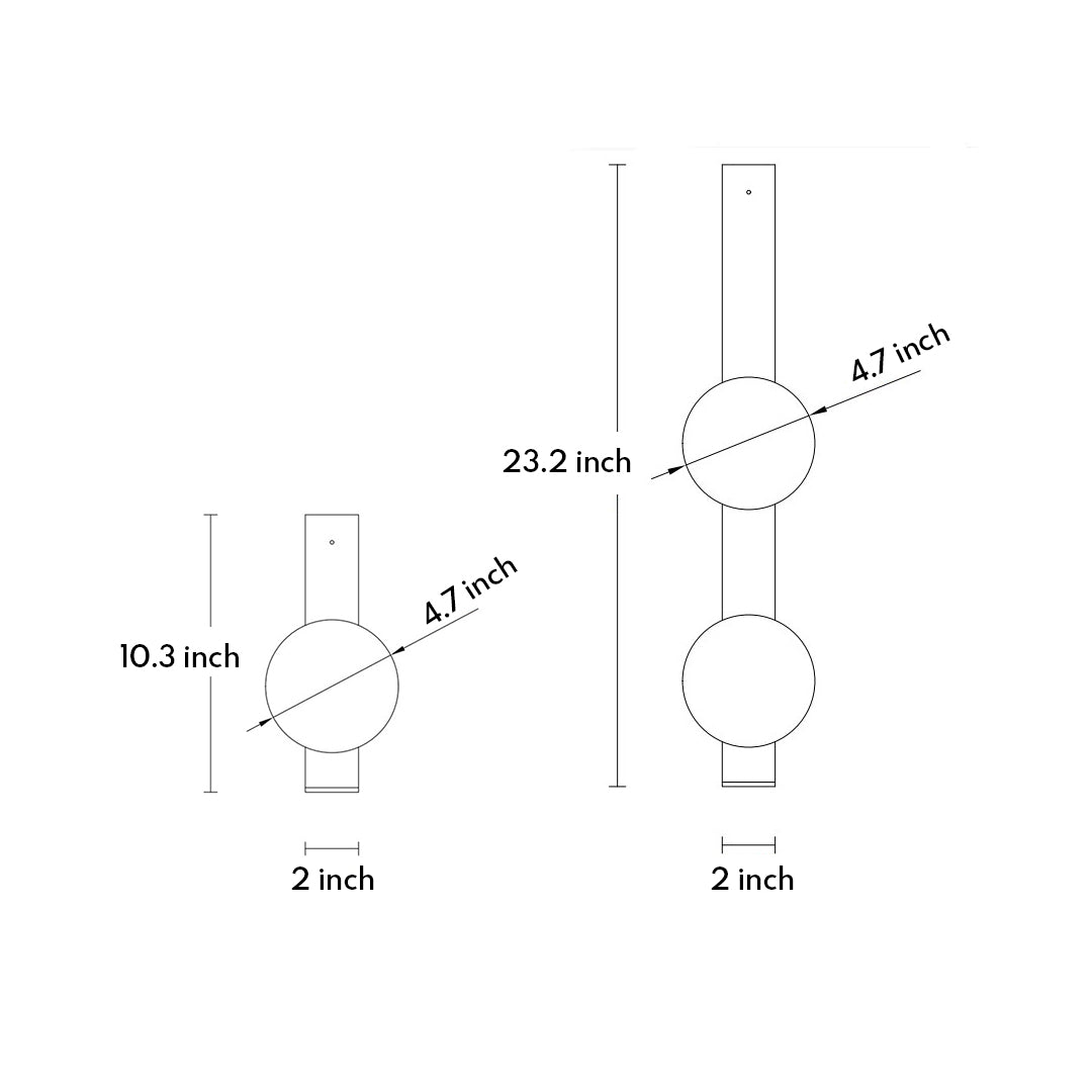 Technical drawing with measurements and dimensions for decorative wall light fixture installation guide