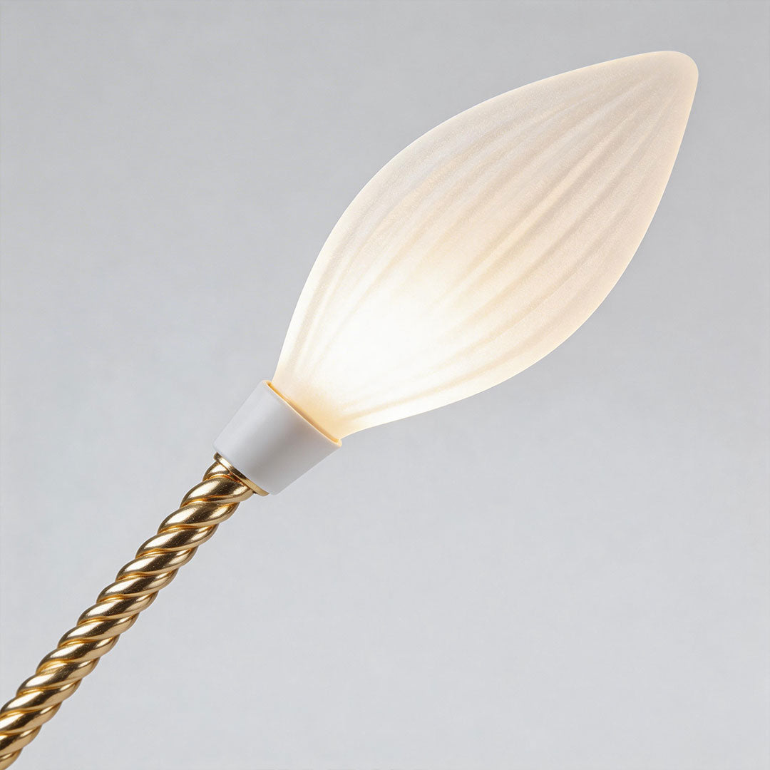 Close-up of decorator floor lamps showcasing its elegant leaf-shaped lights.
