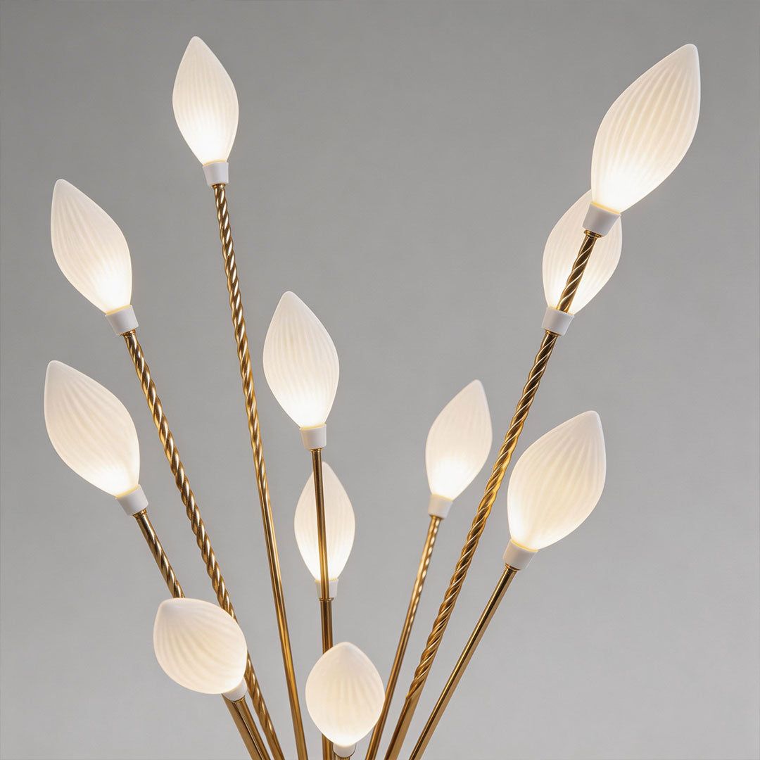 Decorator floor lamps with a contemporary design, placed beside a bean bag in a modern interior.