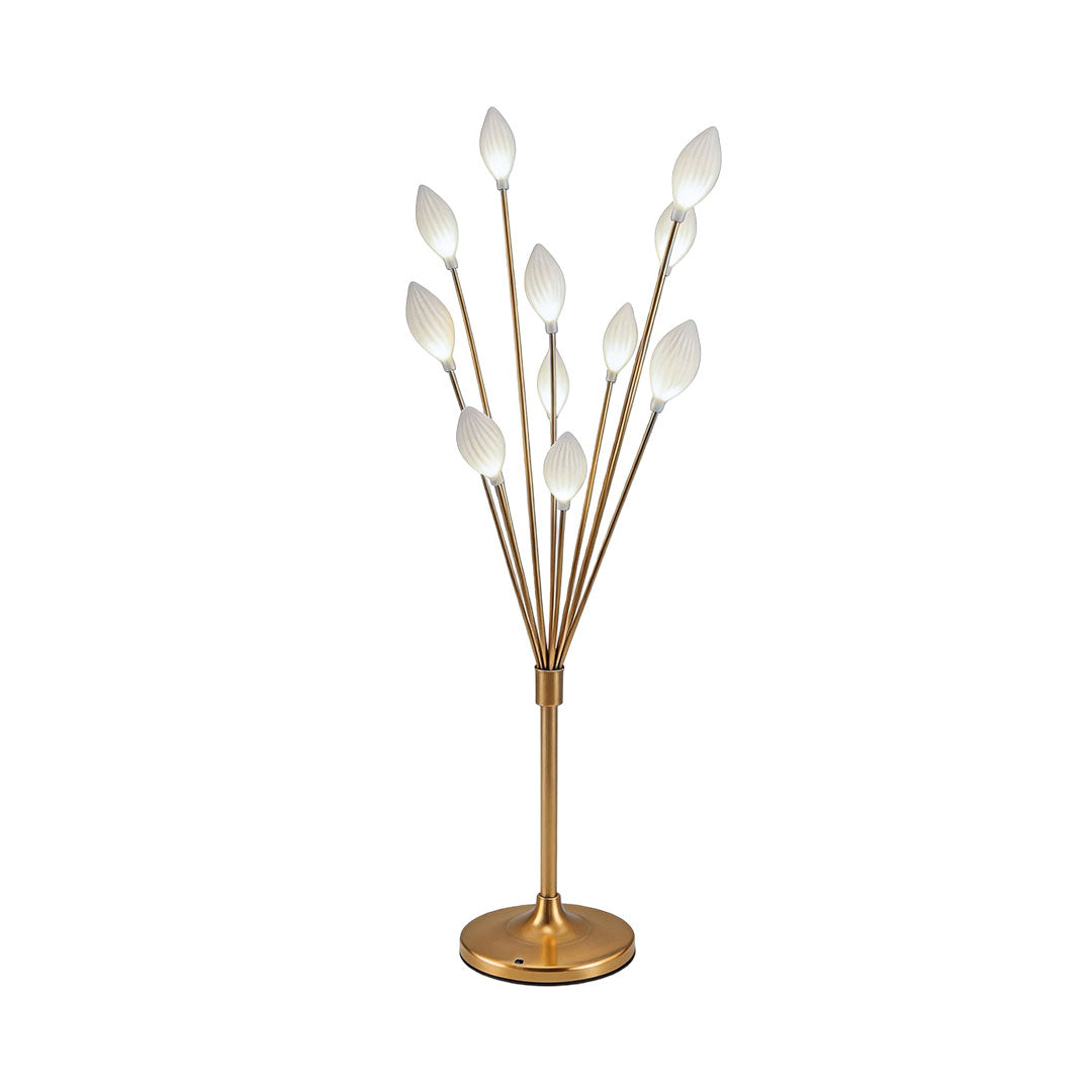 Decorator floor lamps with a contemporary leaf design, enhancing a modern interior.