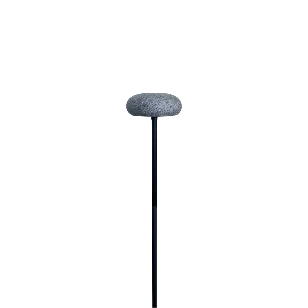 Contemporary mushroom pathway lights in a deeper grey tone displayed individually on a clean white backdrop.