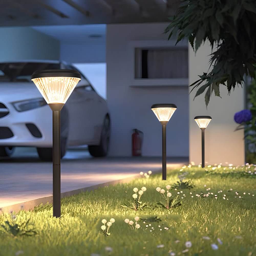 Deluxe Black Solar LED Garden Pathway Lights - Diamond Trim Design 27.6 - Inch