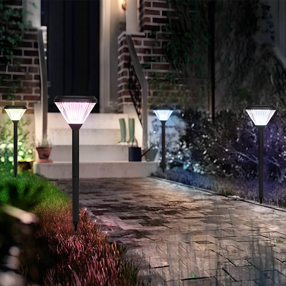 Deluxe Black Solar LED Garden Pathway Lights - Diamond Trim Design 27.6 - Inch