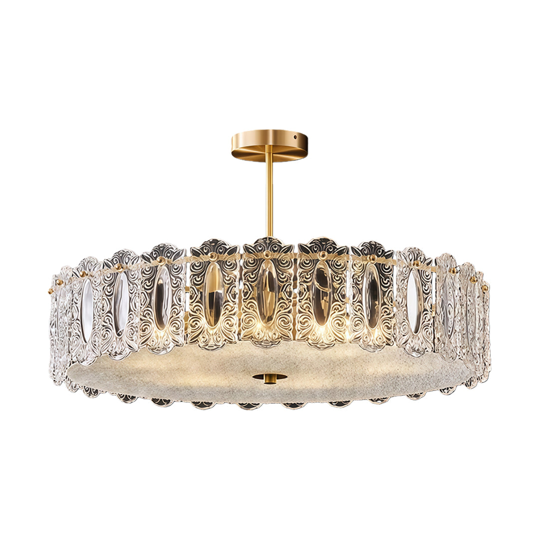 Modern luxury chandeliers inspired glass semi flush mount lighting with dense crystal arrangement