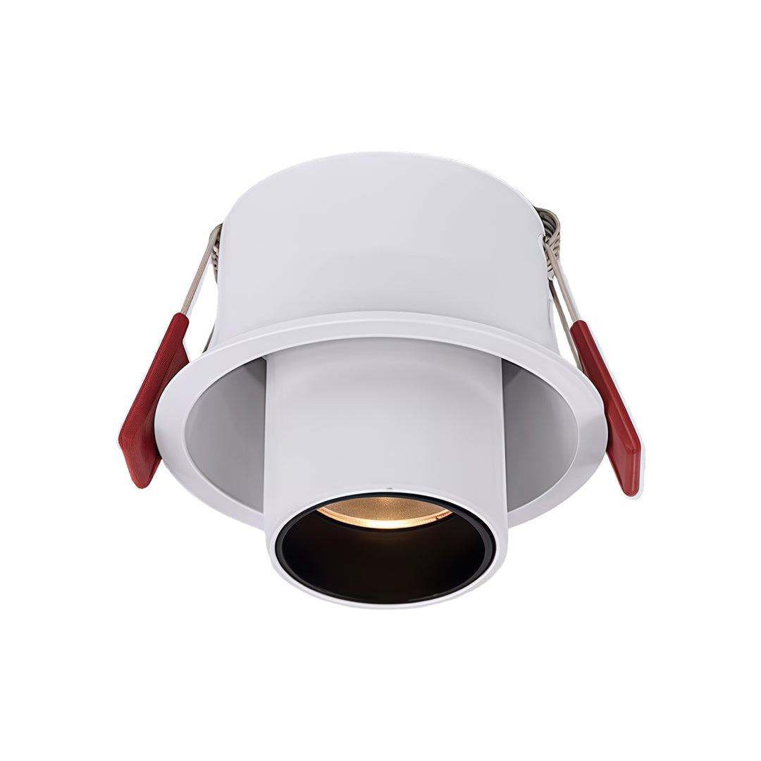 Designer adjustable LED ceiling spotlights featuring glass shade chandelier styling highlighting textile wall art in modern hallway.