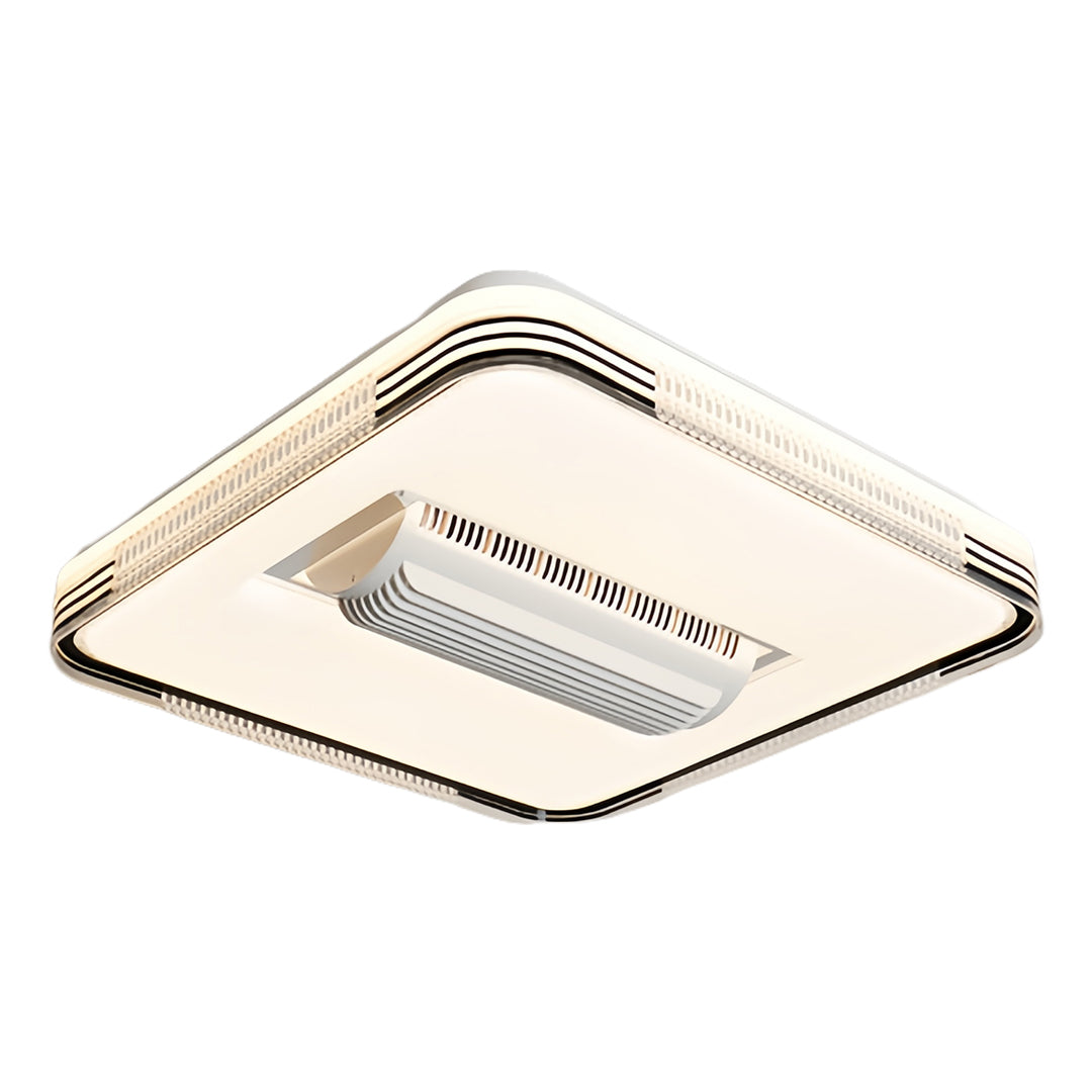 Designer bladeless ceiling fan with LED light featuring diamond-shaped frame and contemporary lighting elements