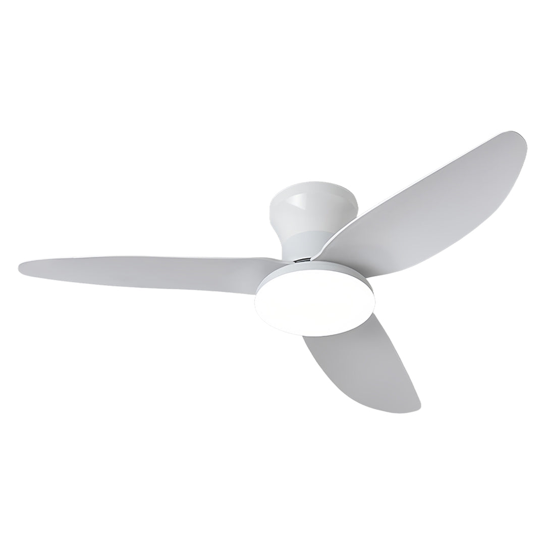 Designer ceiling fan with dimmer light in white finish with sleek blade design for modern interior cooling