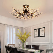 Designer crystal semi flush ceiling light with flowing black branches and premium crystal details for upscale interiors