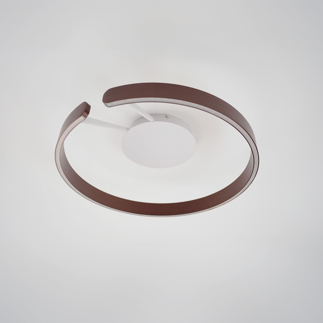 Designer halo flush mount ceiling light with glass shade chandelier styling in walnut finish showing elegant angled product view.