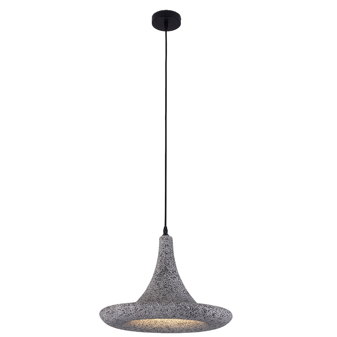 Designer Japanese pendant light fixtures with glass shade chandelier aesthetic in black hammered metal with extra-wide shape.