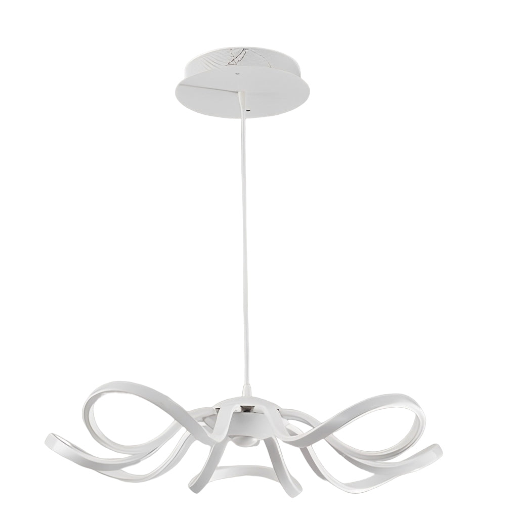 Detail of an LED ribbon chandelier's ceiling mount, highlighting its clean and modern structure.