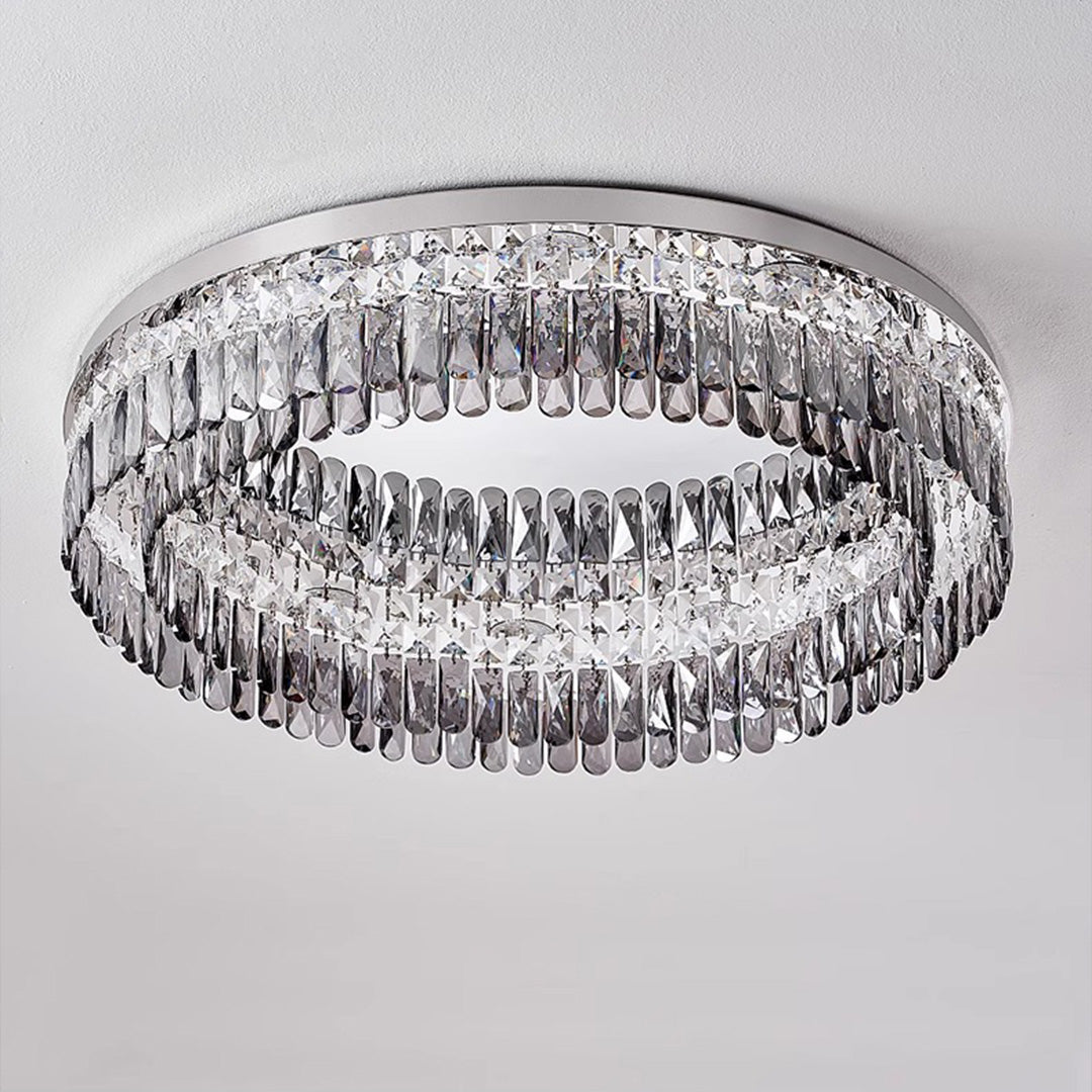 Detailed view of premium ceiling round led lights showcasing intricate crystal arrangement and LED technology