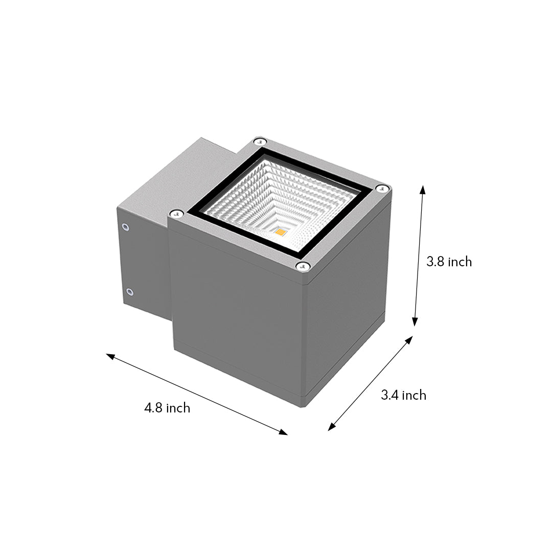 Detailed dimensional diagram with 3D perspective for the compact Outdoor Wall Light Waterproof fixture.