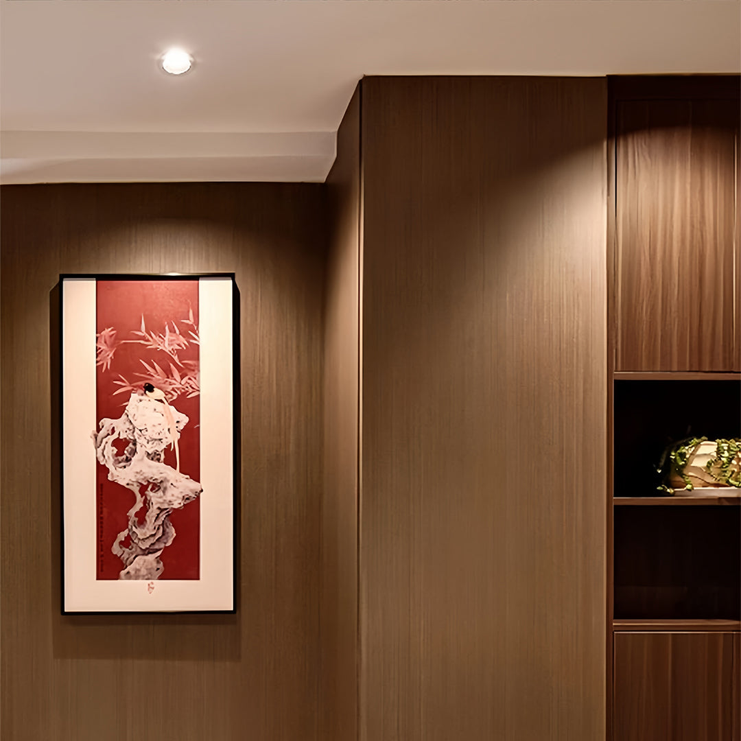 Detailed LED indoor ceiling spotlights component featuring glass shade chandelier inspired reflector cone and LED array.