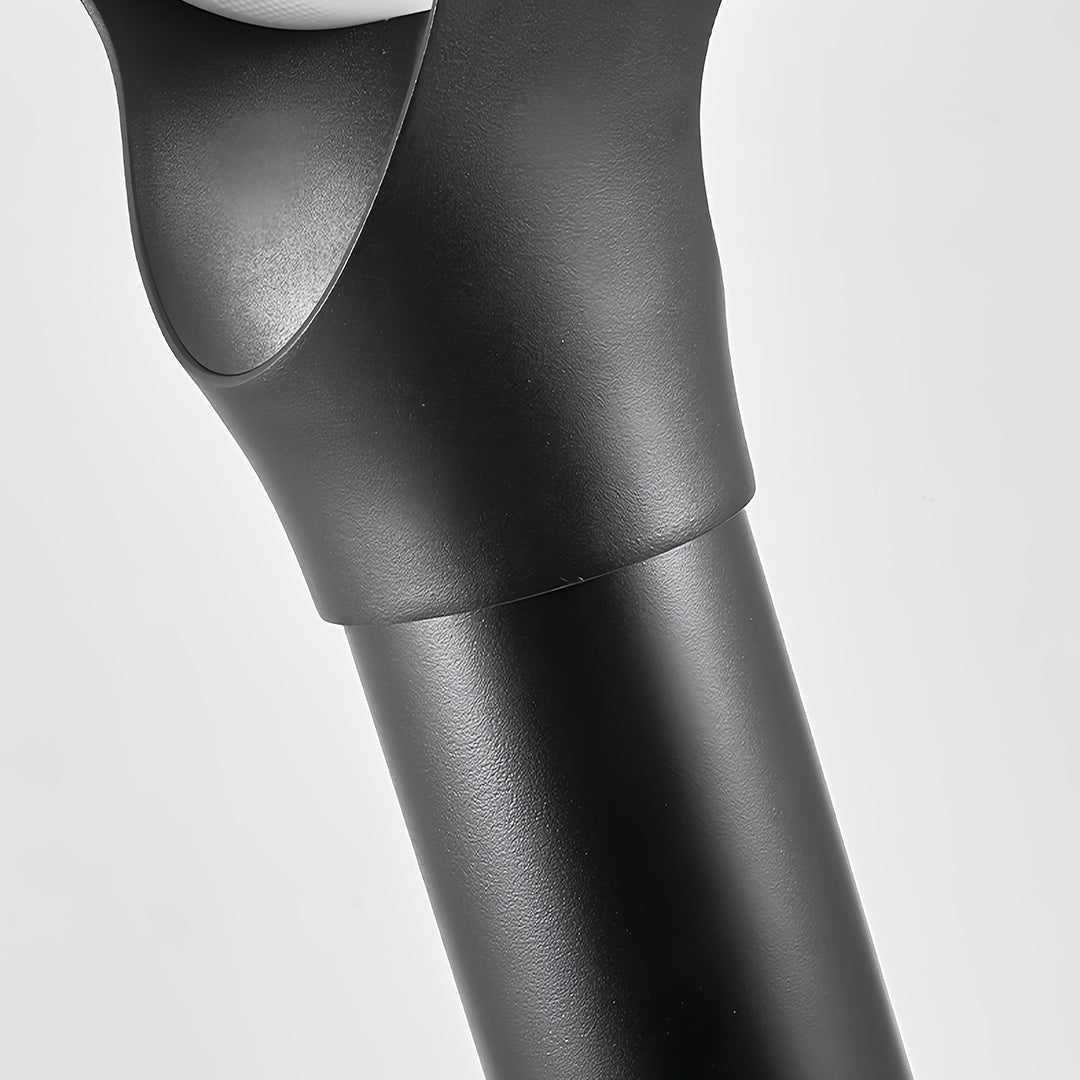 Detailed view of the seamless matte finish on the top post of the solar bollard lights fixture.