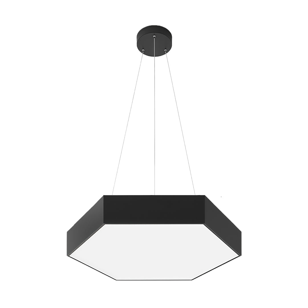 Detailed view of the structure and lighting elements of a modern geometric chandelier, designed for modern interiors.