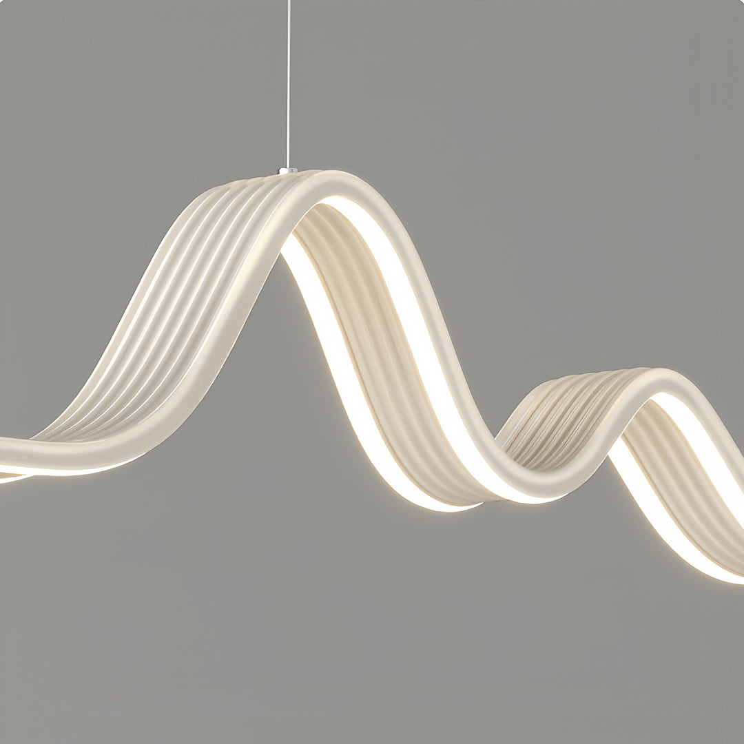 Detailed view of the complex multi-layer ripple design on the artistic linear led pendant light fixture.