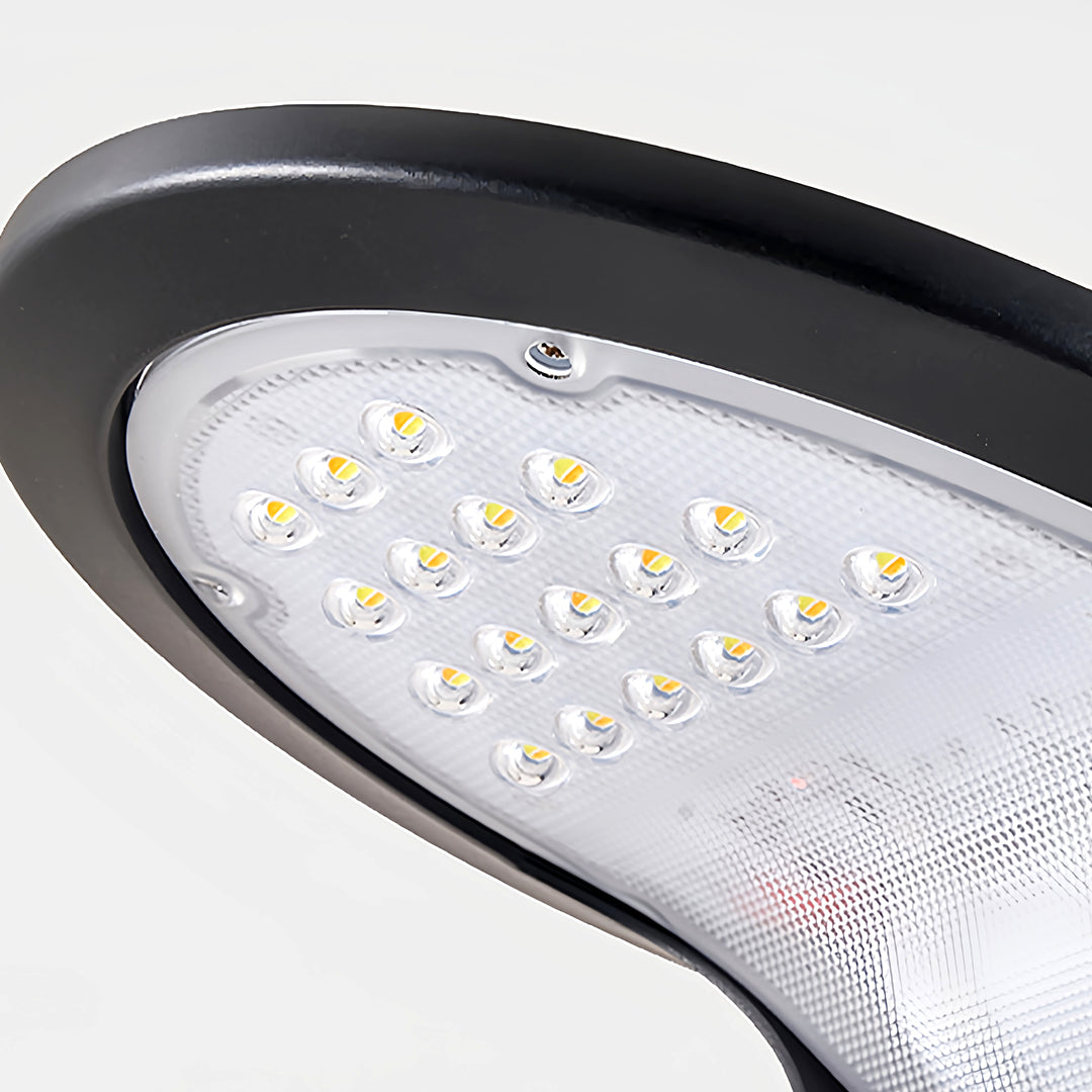 Detailed view of the multi-array LED chip design and clear lens for the high-efficiency solar bollard lights.