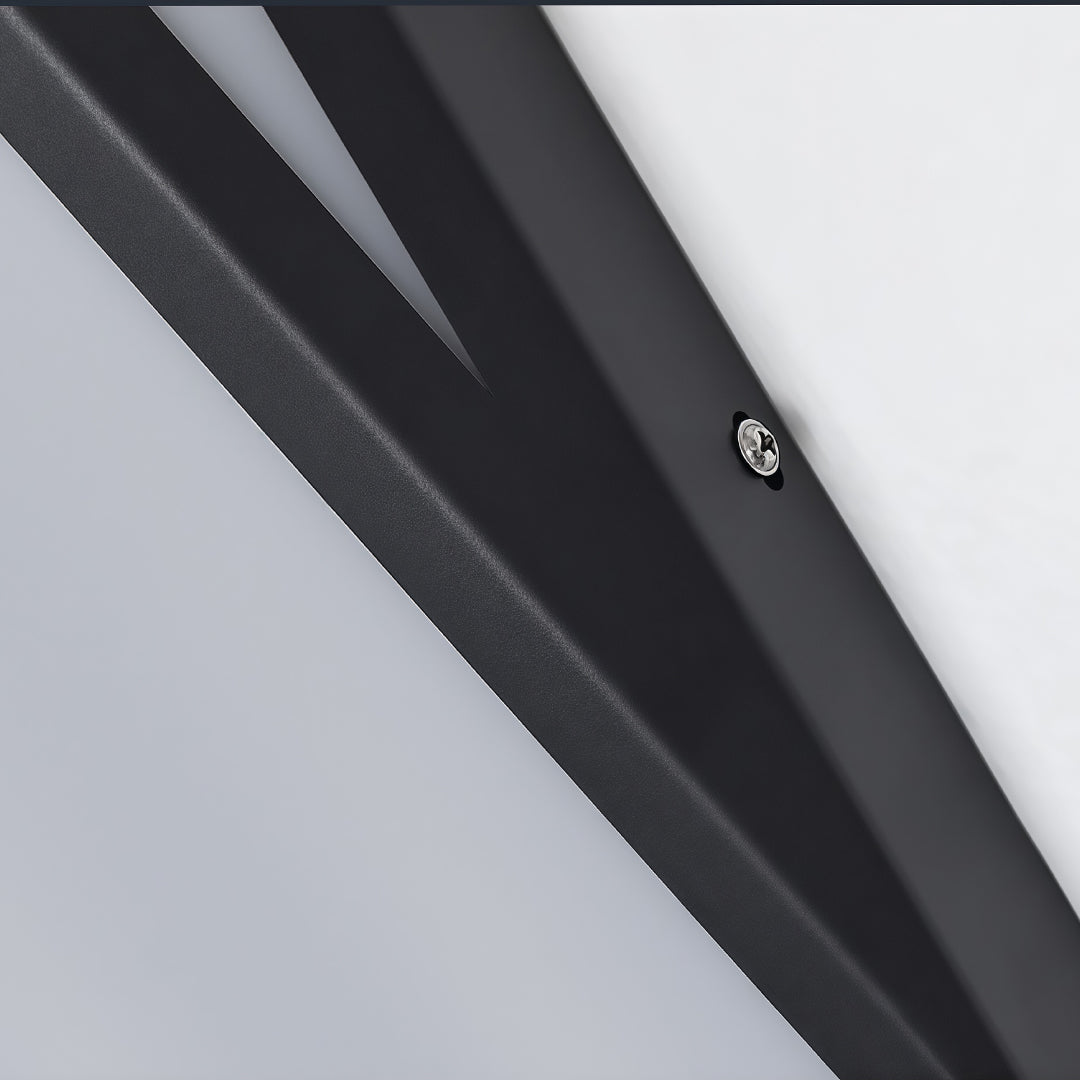 Detailed view of exterior wall light black with glass shade chandelier design showing sleek angular construction and mounting detail.