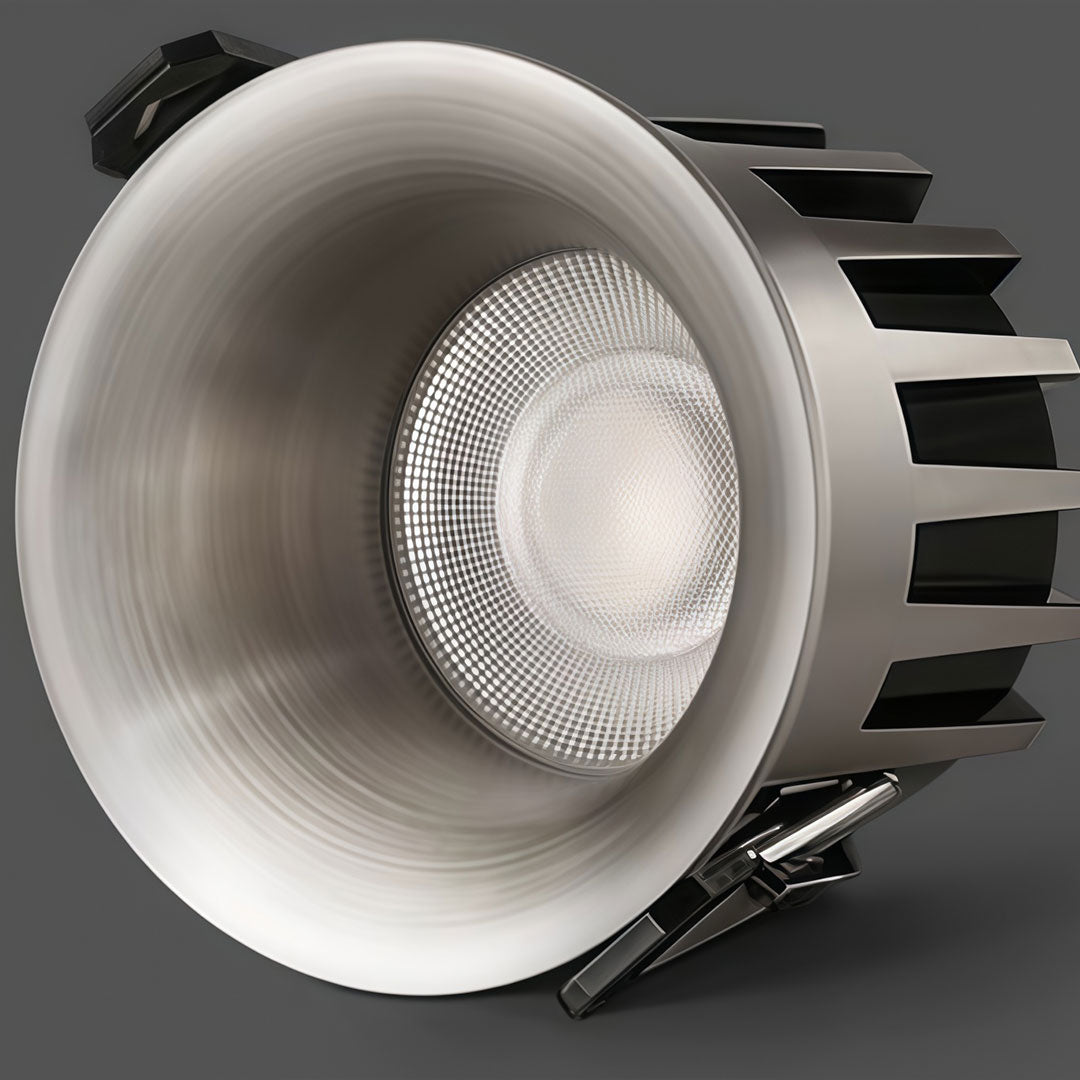 Detailed view of recessed ceiling spotlight with adjustable features for custom lighting.