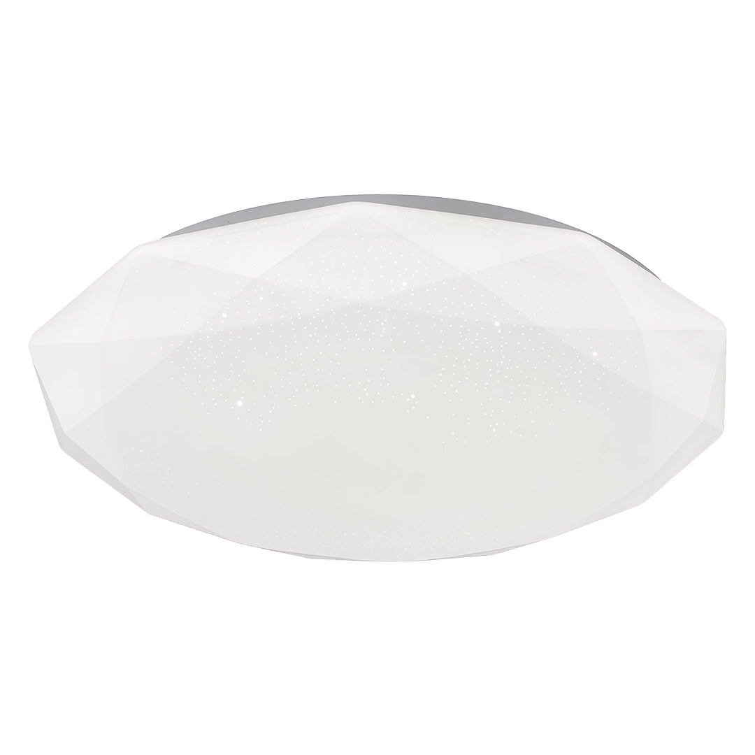 Diamond-shaped geometric flush mount ceiling light with soft starry effect on diffuser.
