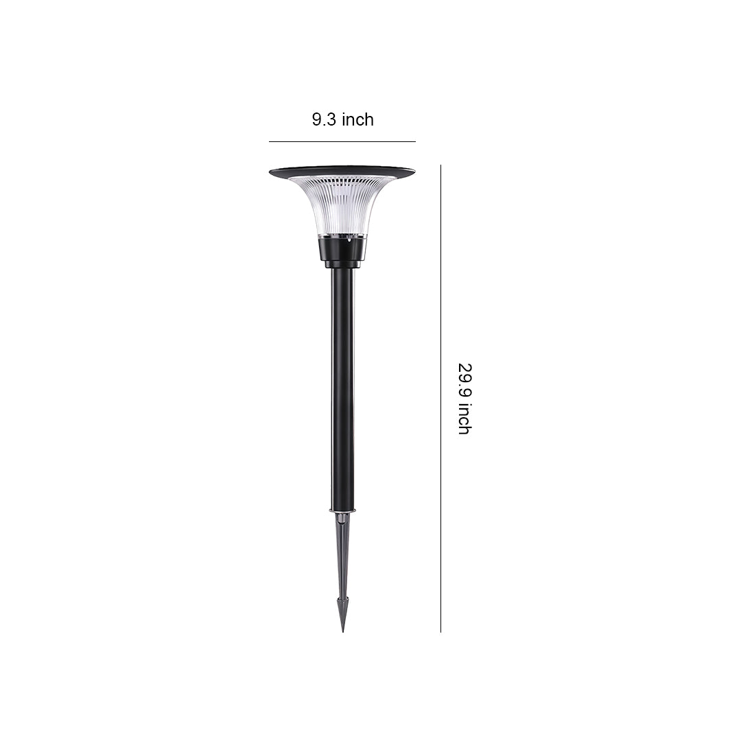 Dimension guide for the black solar pathway lights stake, showing a 23.3-inch total height and 5.8-inch width.