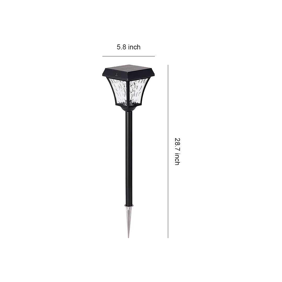 Dimension guide for the outdoor solar path lighting stake, showing a 5.8-inch width and 23.1-inch height.