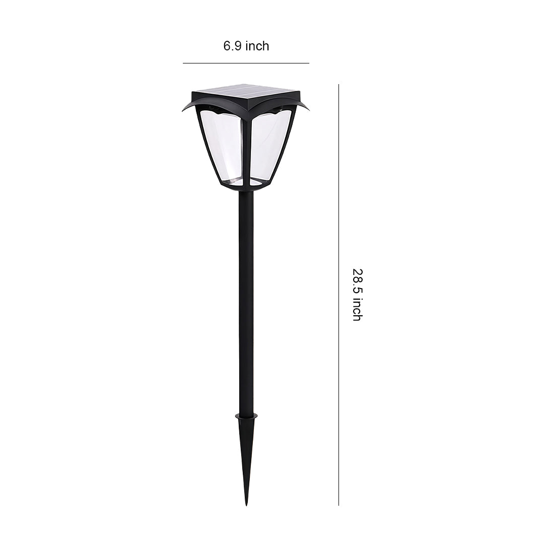 Dimension guide for the solar powered path lighting lantern, showing a 6.3-inch width and 26.9-inch total height.