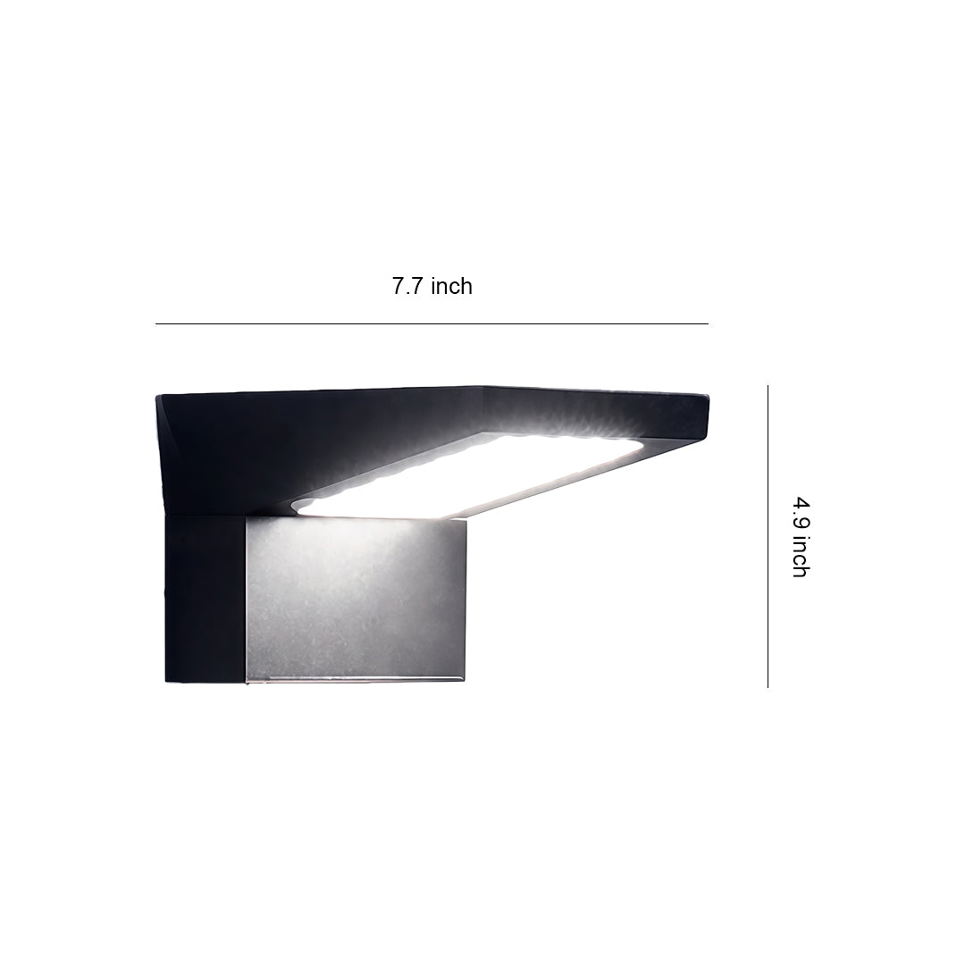 Dimension guide for the solar wall mount outdoor light fixtures, showing a length of 7.7 inches and a height of 4.5 inches.