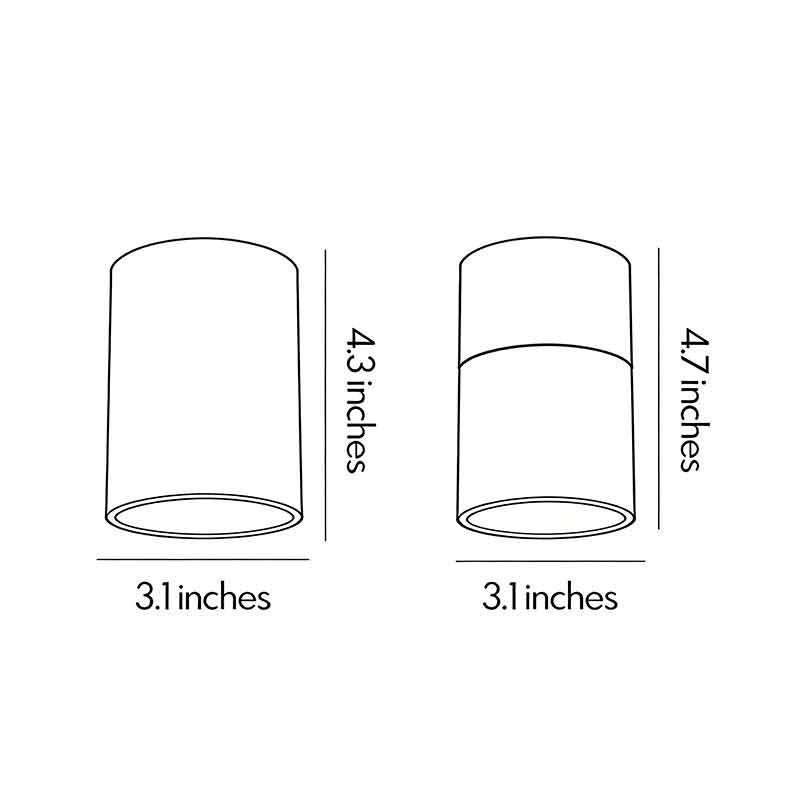 Dimensional sketch of surface mount can light showing its size and installation details.
