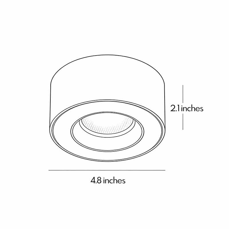 Dimensional sketch showing the exact measurements of the surface mounted can light.