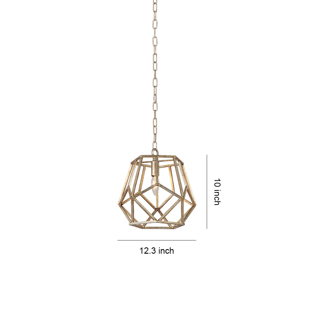 Dimensions graphic for the gold hanging pendant light, detailing its 12.3-inch width and 18-inch height, perfect for task lighting.