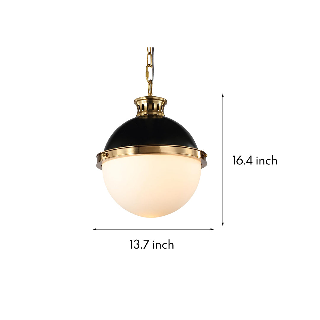 Dimensions graphic for the large ball pendant light, detailing its 13.7-inch width and 16.4-inch overall height.
