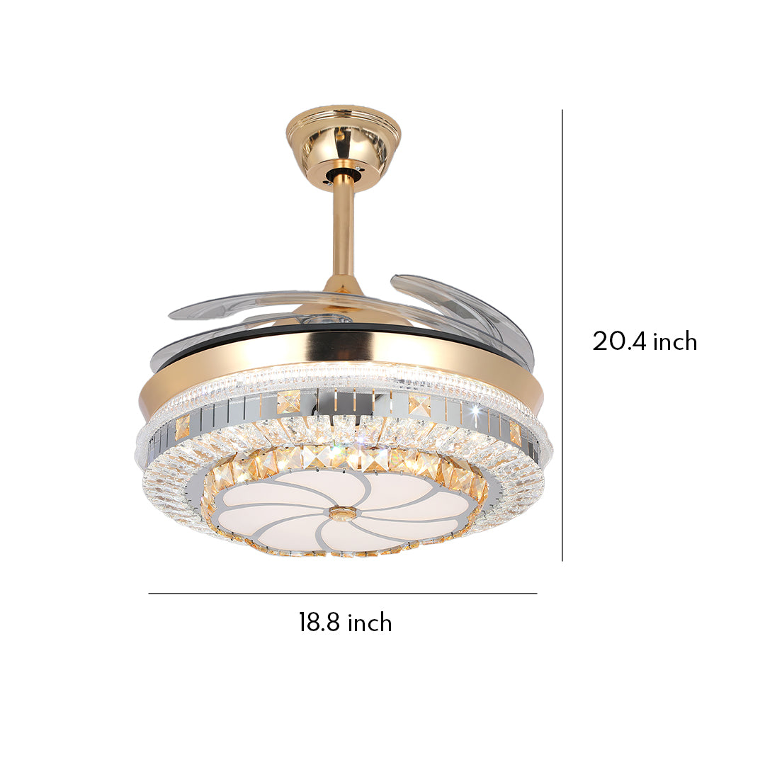Dimensions of 18.8 inch width and 20.4 inch drop for luxury gold ceiling fan with light 