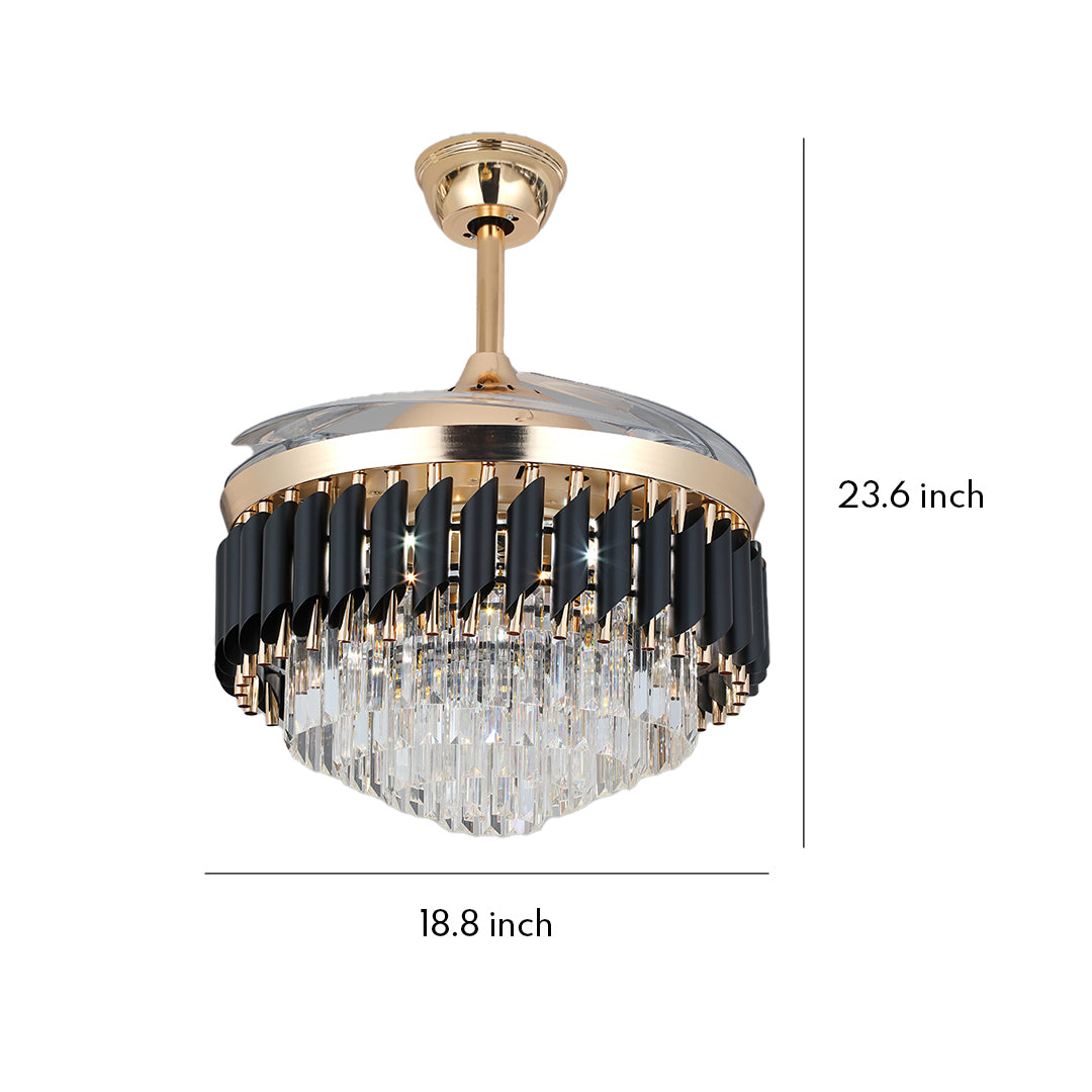 Dimensions showing 18.8 inch width for tiered black ceiling fans with light fixture 