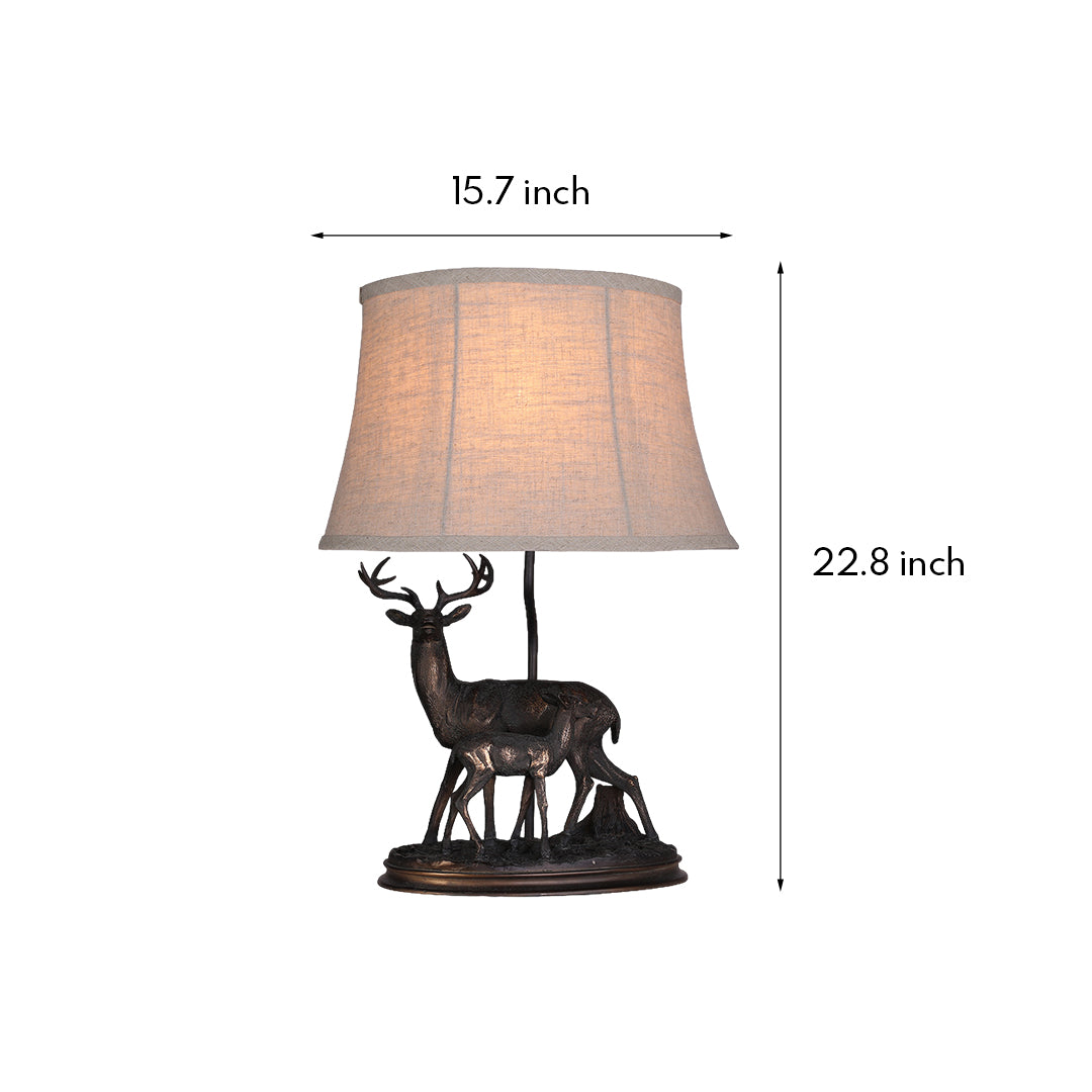 Dimensions graphic for the deer table lamp, detailing its 15.7-inch shade width and 22.8-inch total height.