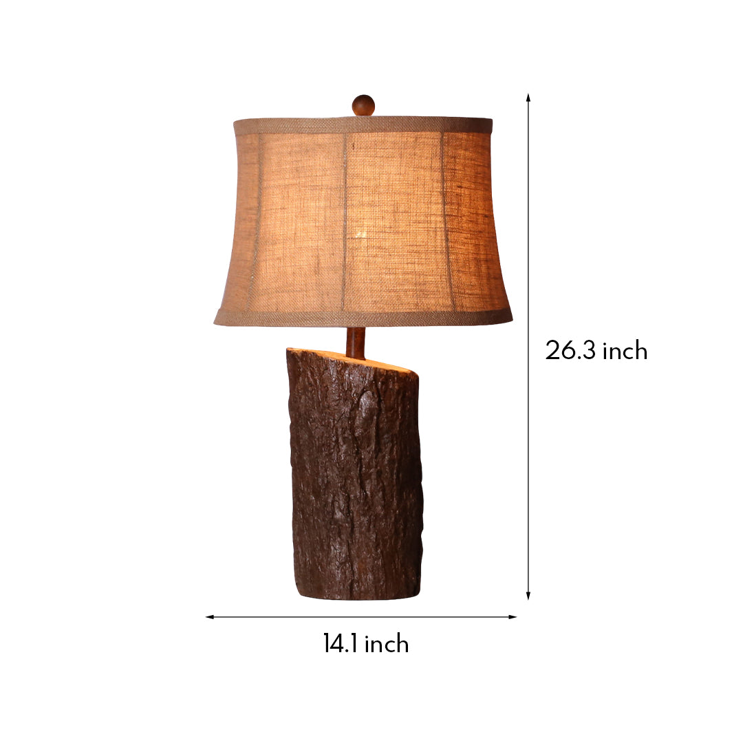 Dimensions graphic for the accent faux wood table lamp, detailing its 14.1-inch shade width and 26.3-inch total height.
