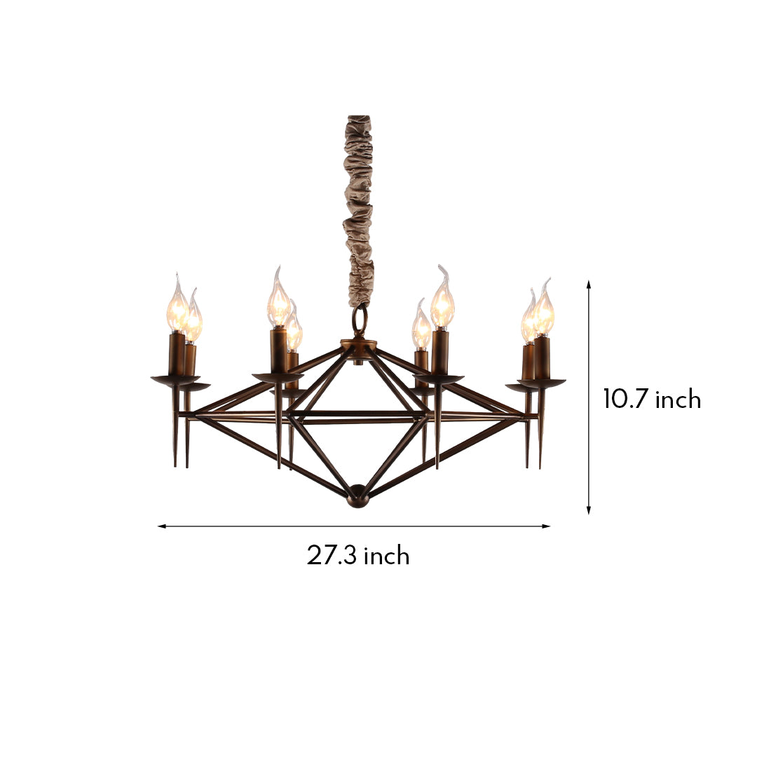 Dimensions graphic for the large brown chandelier, detailing its 27.3-inch width and 10.7-inch total height without the chain.