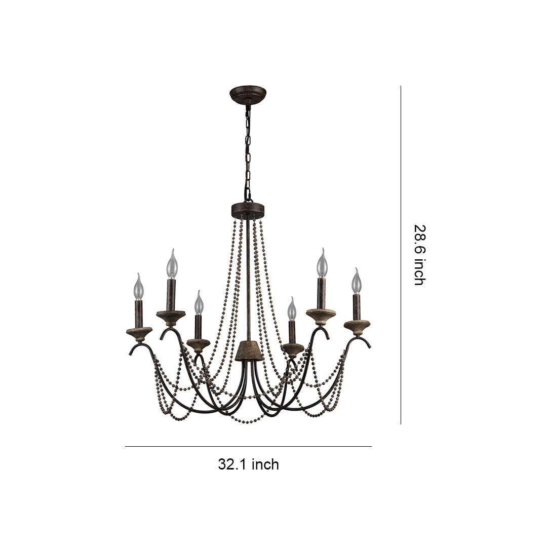 Dimensions graphic for the French style chandelier, detailing its 32.1-inch width and 28.6-inch height, ideal for large rooms.