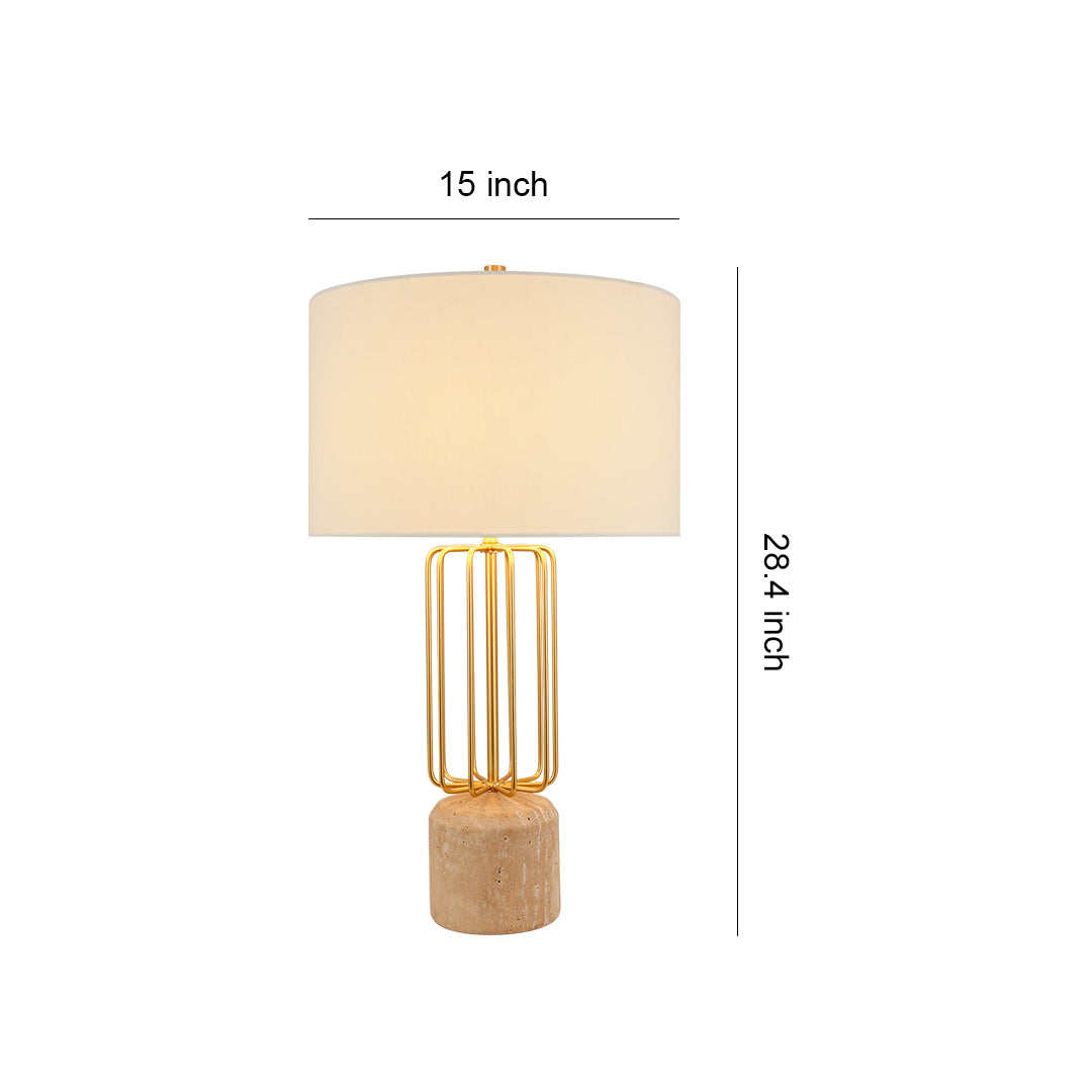 Dimensions diagram for the geometric metal cage table light, showing a 15-inch width and a total height of 26.2 inches.
