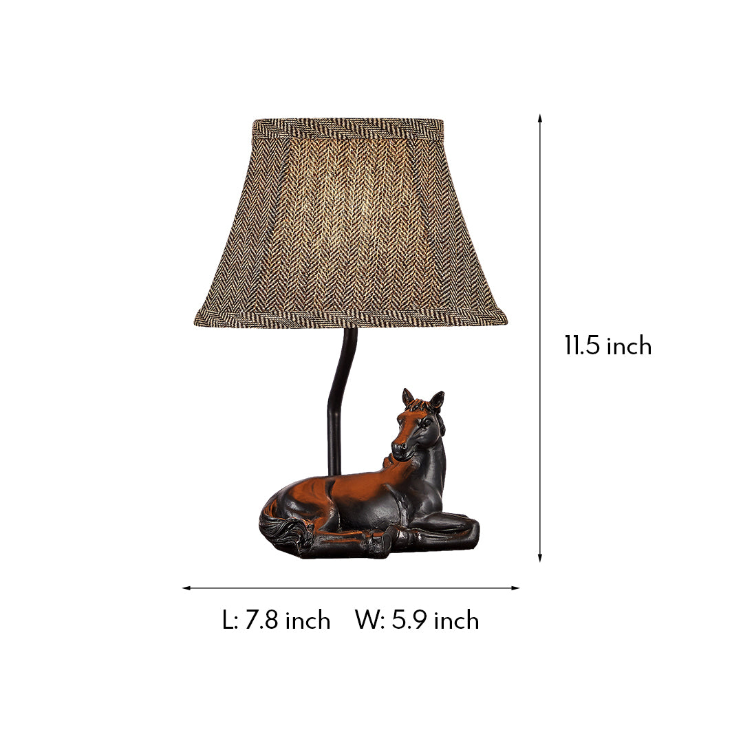 Dimensions diagram for the table lamp horse, indicating a length of 7.8 inches, width of 5.9 inches, and a total height of 11.5 inches.