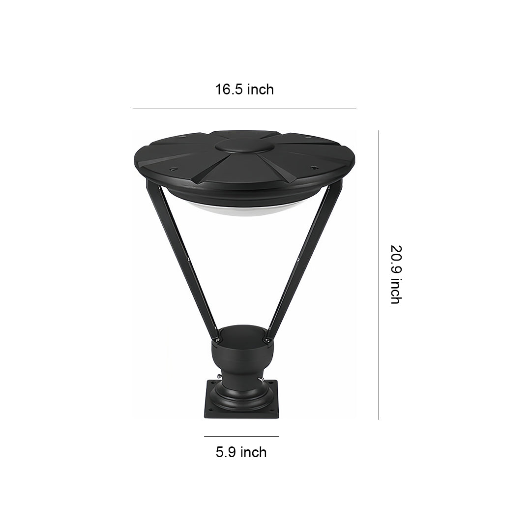 Dimensions diagram for the external pillar lights, showing the 10.5-inch width and 20.9-inch overall height.