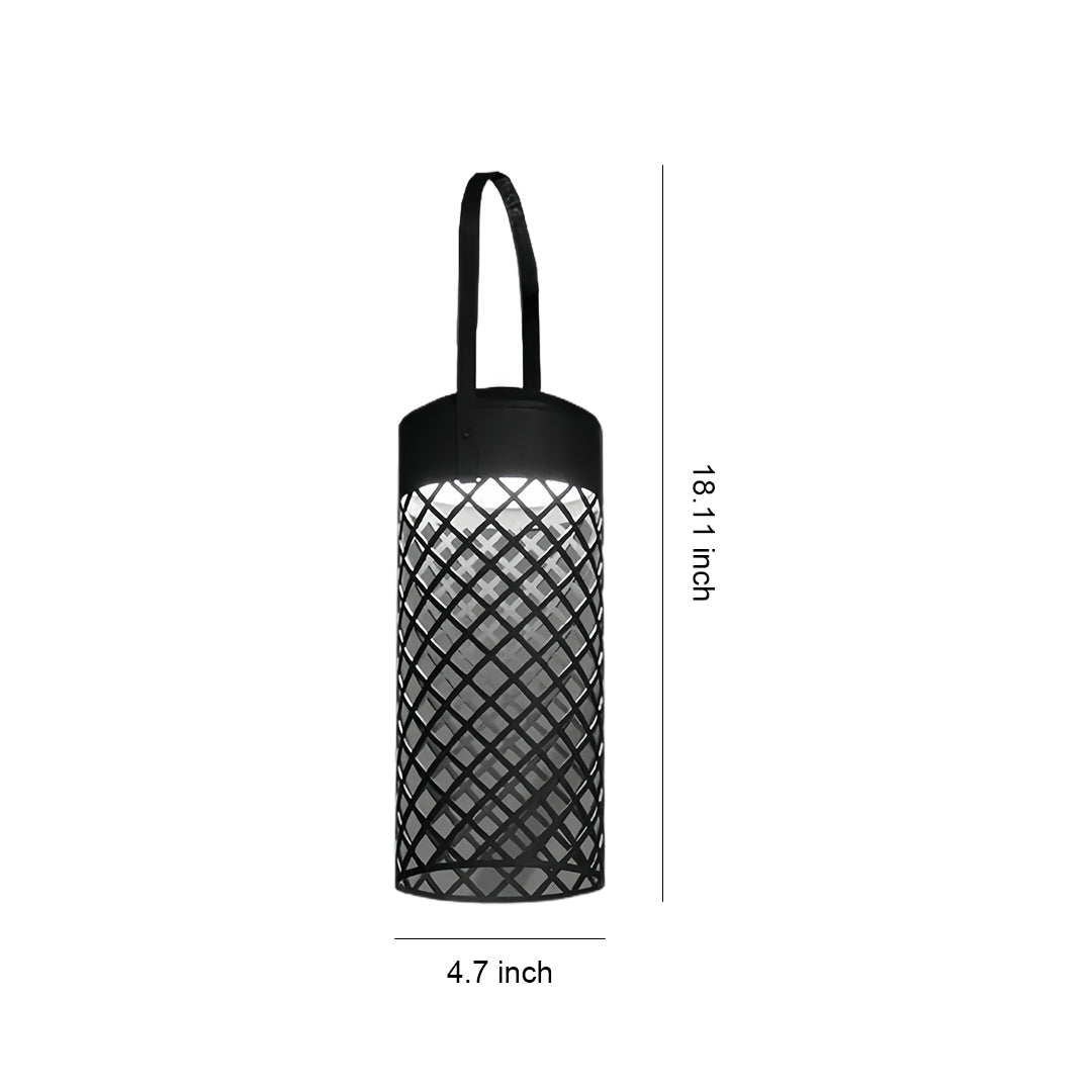 Dimensions diagram for the tall black outdoor pendant lantern, showing 4.7-inch width and 19.1-inch total height.
