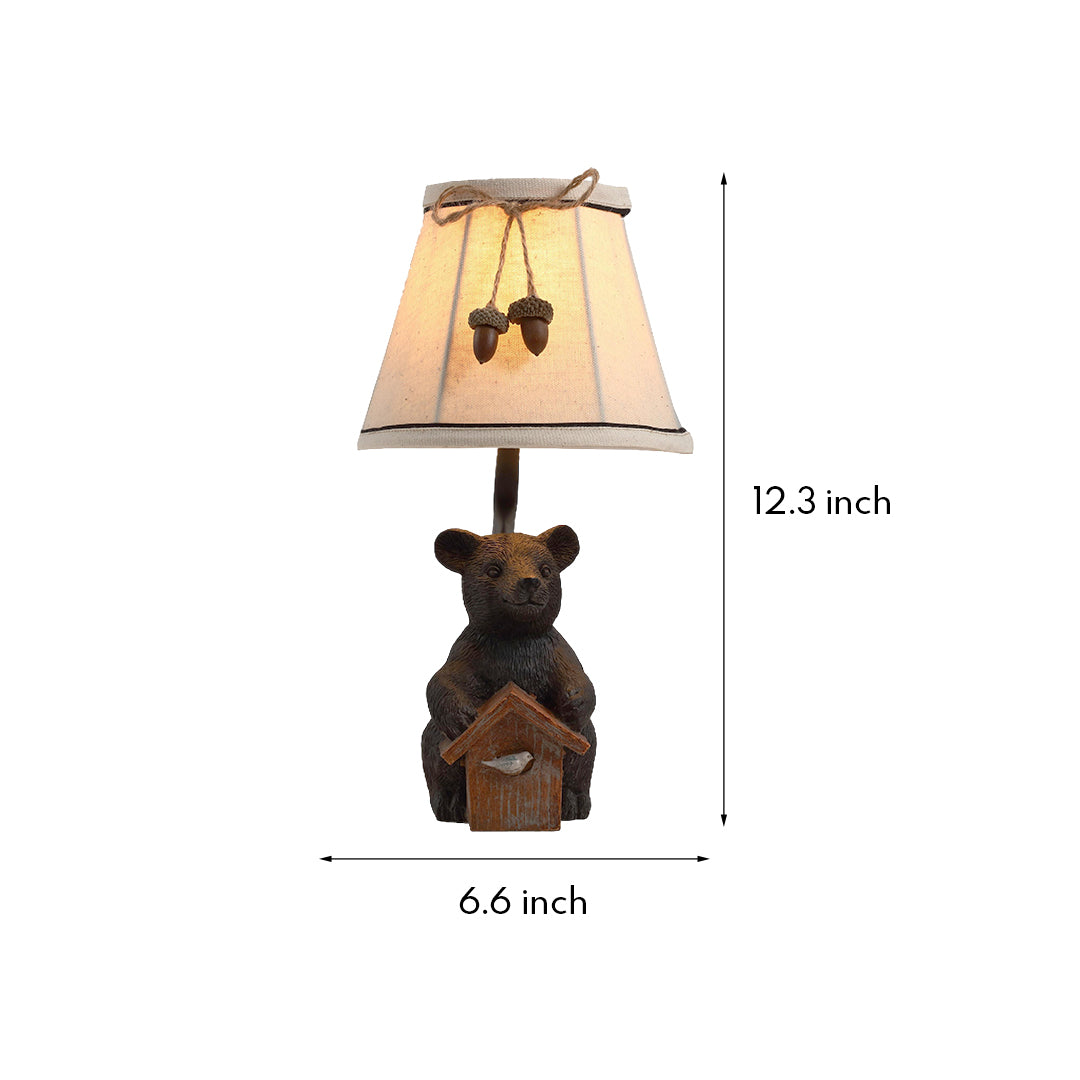 Dimensions graphic for the small bear table lamp, showing its 6.6-inch width and 12.3-inch total height.