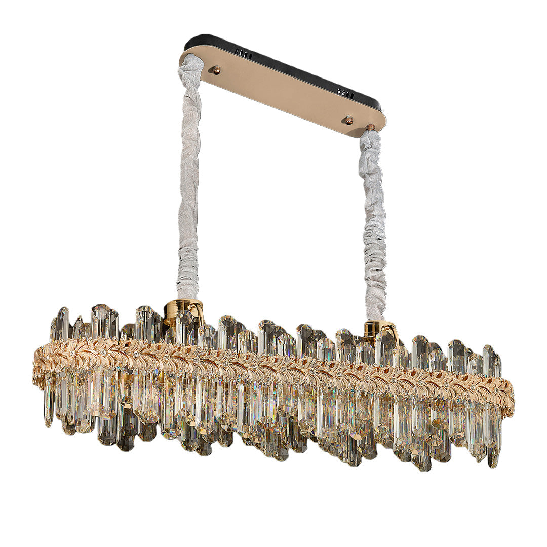 Chandelier lamps crystal illuminating a modern dining table with elegant decor.