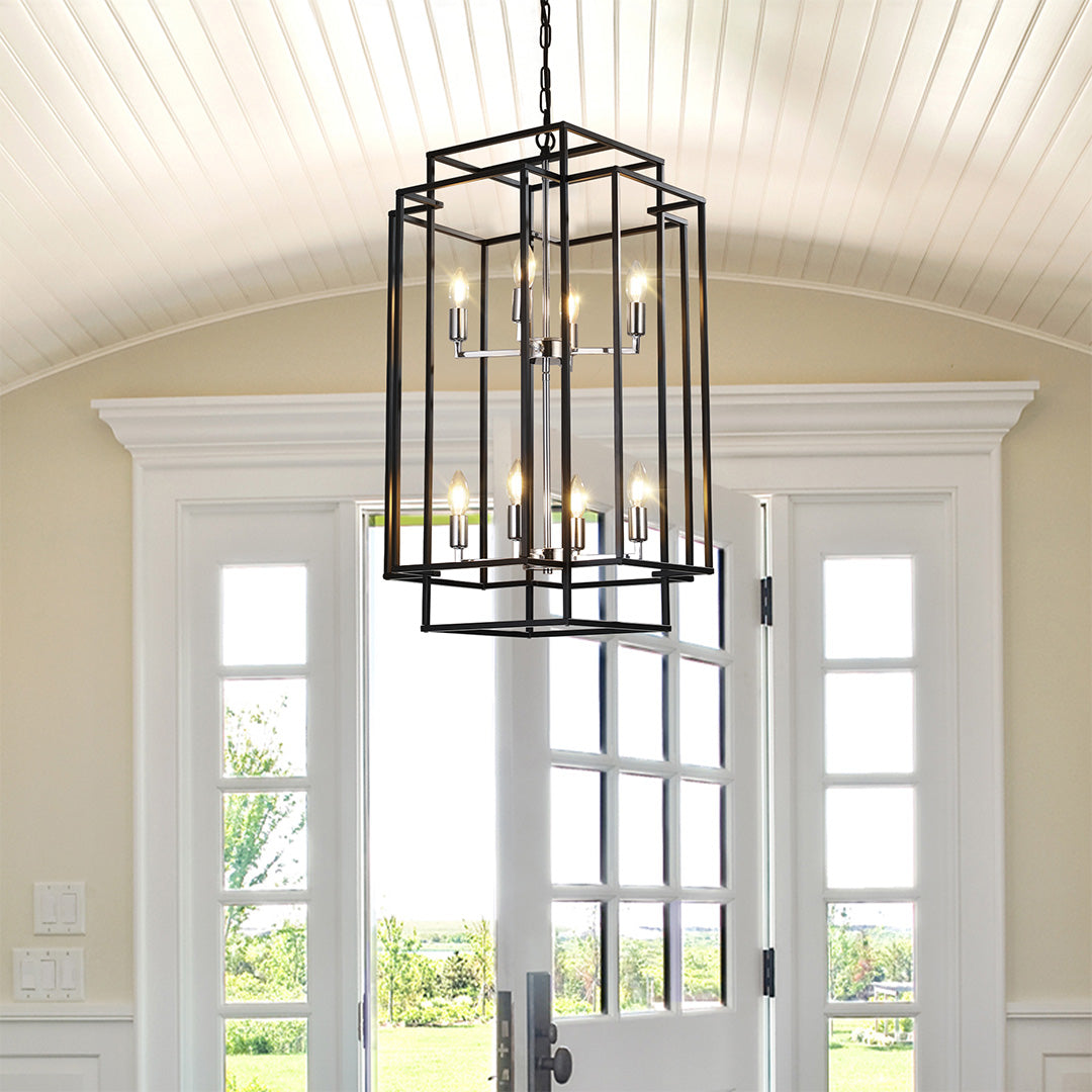 Industrial vintage pendant light above a dining table, providing focused illumination for meals and gatherings.