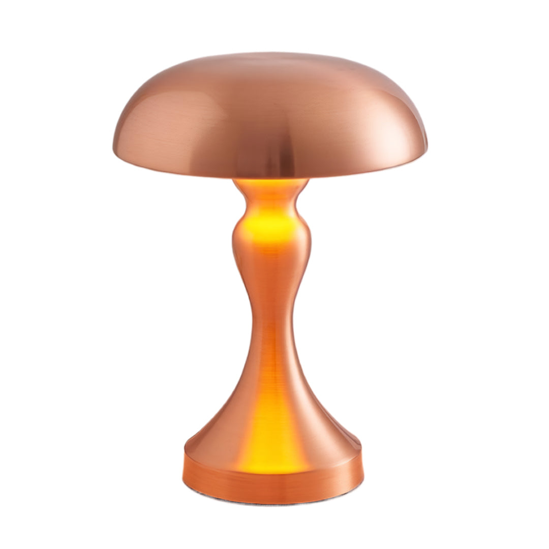 Distinctive retro metal table lamp with coral-copper shade and orange gradient base